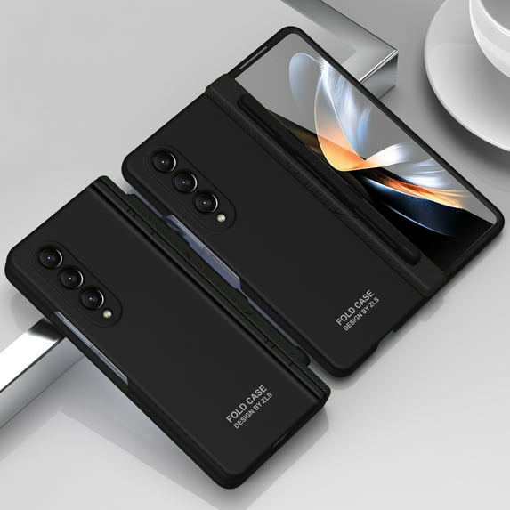 ELEHOLD for Samsung Galaxy Z Fold 4 2022 Rugged Full Body Case with Hinge Protection Built-in Tempered Glass Screen Protector Shockproof Case Cover with Stylus Pen & Pen Holder,Black