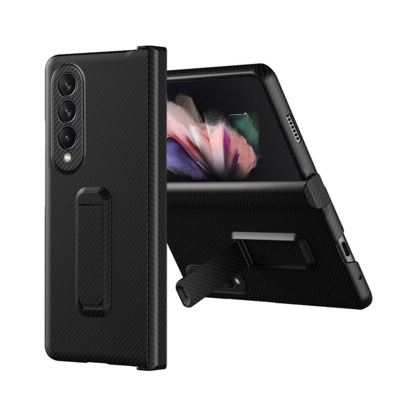 ELEHOLD for Samsung Galaxy Z Fold 4 5G Slim Carbon Fiber Case, Built-in Screen Protector Hidden Stand Hinge Protection Anti-Drop Shockproof Ultra-Thin Case for Samsung Z Fold4 2022, Black