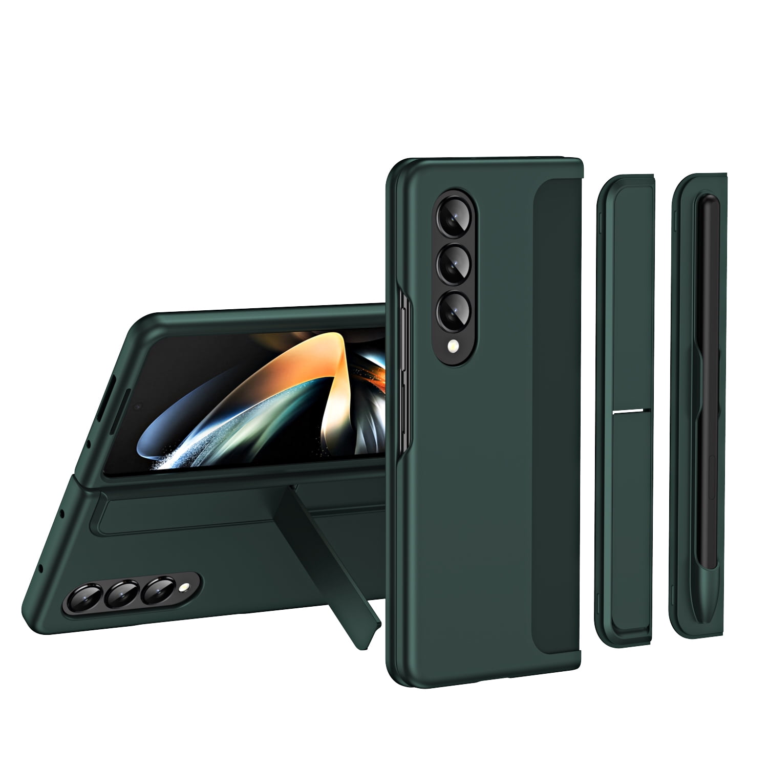 ELEHOLD for Samsung Galaxy Z Fold 4 Case with Stylus Pen, Hinge Protection  Removable S Pen Holder Hidden Kickstand Drop Protection Shockproof Case for ZFold  4 5G 7.6 inch 2022, Green 