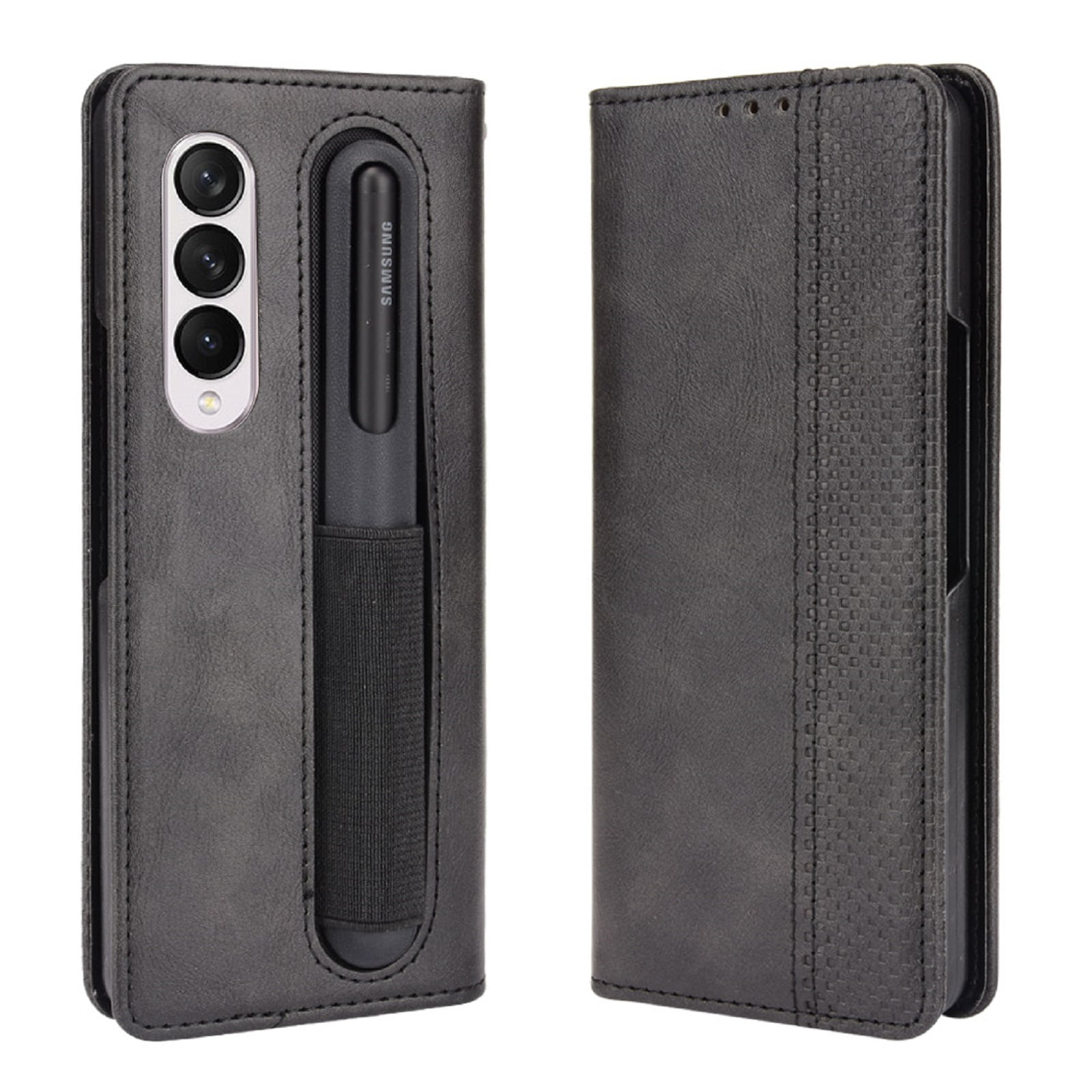 For Samsung Galaxy Z Fold4 5G Leather Folding Phone Case - Electroplated Finish - Black main image 0