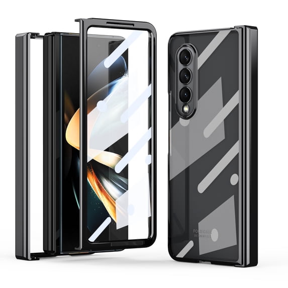 ELEHOLD for Samsung Galaxy Z Fold 4 Full Body Clear Case with Built-in Screen Protector Transparent Luxury Plating Shockproof Hinge Protection Case for Samsung Z Fold 4 2022,Black