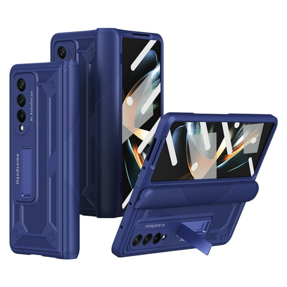 ELEHOLD for Samsung Galaxy Z Fold 4 Heavy Duty Case with Built-in Screen Protector Invisible Kickstand Hinge Protection Non-Slip Shockproof Full Body Rugged Case for Samsung Z Fold 4,Blue