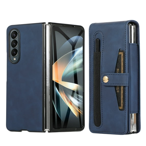 ELEHOLD for Samsung Galaxy Z Fold 4 Leather Case with Rotation Belt Clip & Card Holder, Built-in Screen Protecror S Pen Slot, Rugged Wallet Case with Stylus Pen for Samsung Galaxy Z Fold4,Blue