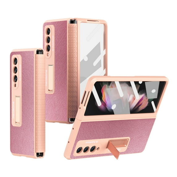 ELEHOLD for Samsung Galaxy Z Fold 4 Rugged Case, Hard PC+Soft TPU Screen Protector Invisible Kickstand Hidden Bracket Anti-Scratch Shookproof Folding Case for ZFold 4 2022 7.6 inch, Pink