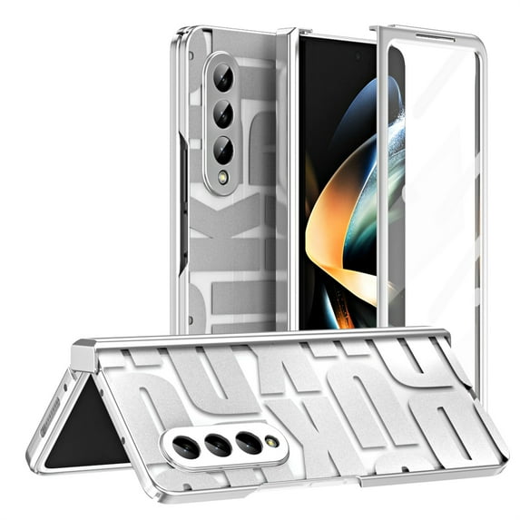 ELEHOLD for Samsung Galaxy Z Fold 4 Rugged Case,Hinge Protection with Built-in Screen Protector Full Body Shockproof Plating Armor Case Cover for Samsung Z Fold 4,Silver