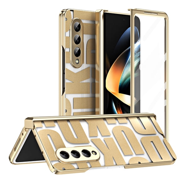 ELEHOLD for Samsung Galaxy Z Fold 4 Rugged Case,Hinge Protection with Built-in Screen Protector Full Body Shockproof Plating Armor Case Cover for Samsung Z Fold 4,Gold