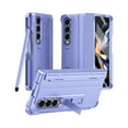 thumbnail image 1 of ELEHOLD for Samsung Galaxy Z Fold 4 Rugged Case with Hinge Protection Built-in Screen Protector Hidden Kickstand Hard PC Shockproof Protective Case Cover with Stylus Pen & Pen Holder, Purple, 1 of 7