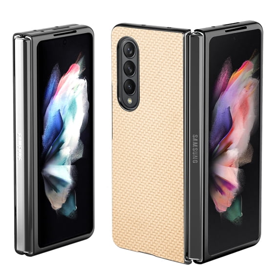 ELEHOLD for Samsung Galaxy Z Fold 4 Slim Folding Case Fiber Pattern Full Body Protection Shockproof Anti-Fingerprint Anti-Scratch Protective Case for Galaxy Z Fold 4 5G 2022, Khaki