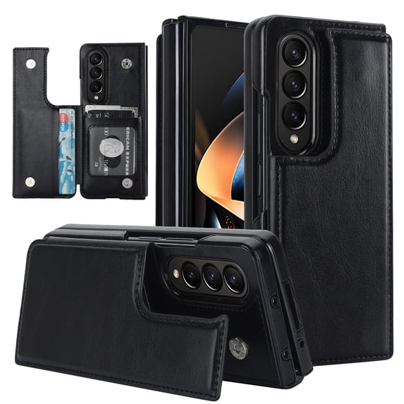 ELEHOLD for Samsung Galaxy Z Fold 4 Wallet Case,Luxury Flip Folio PU Leather Card Slots Kickstand Heavy Duty Shockproof Protective Phone Case for Samsung Galaxy Z Fold 4,Black