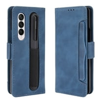 ELEHOLD for Samsung Galaxy Z Fold 4 Wallet Case,PU Leather Purse Case with Card Slots Pen Slot Full Body Protective Flip Folio Case for Galaxy Z Fold 4 2022,Blue