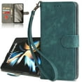 thumbnail image 1 of ELEHOLD for Samsung Galaxy Z Fold 4 Wallet Case with RFID Blocking Card Holder,Z Fold 4 Case Wallet with Wristlet Strap Durable PU Leather Magnetic Flip Folio Shockproof Cover for Women Men,Green, 1 of 4