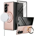 thumbnail image 1 of ELEHOLD For Samsung Galaxy Z Fold 5 Case, Faux Leather Shock-Absorbent Magnetic Ring Kickstand Anti-Scratch Protective Case Cover with Screen Protector Included, Rosegold, 1 of 8