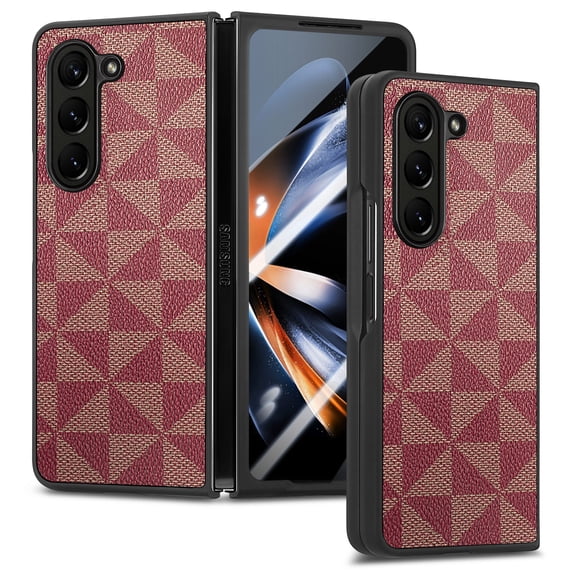 ELEHOLD for Samsung Galaxy Z Fold 5 Case,Leather Texture Full Body Case with Built-in Screen Protector Shockproof Anti-Scratch Cover for Samsung Galaxy Z Fold5 2023,Red