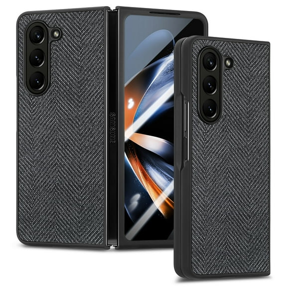 ELEHOLD for Samsung Galaxy Z Fold 5 Case, Luxury Leather Material with Built-in Screen Protector Full Body Shockproof Protective Case for Samsung Galaxy Z Fold 5 5G 2023, Black
