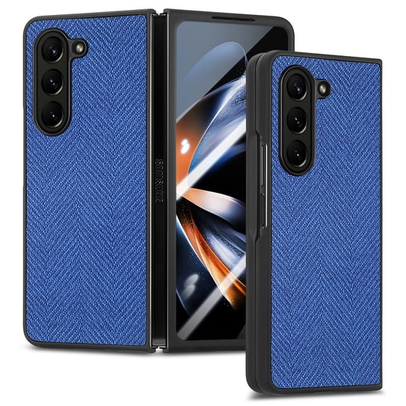 ELEHOLD for Samsung Galaxy Z Fold 5 Case, Luxury Leather Material with Built-in Screen Protector Full Body Shockproof Protective Case for Samsung Galaxy Z Fold 5 5G 2023, Blue