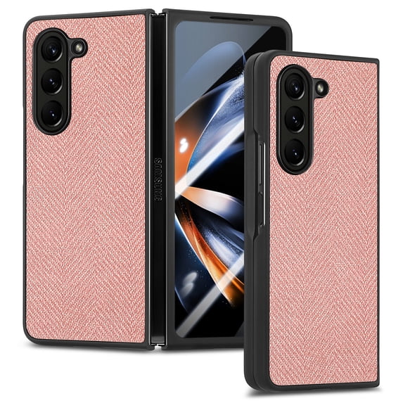 ELEHOLD for Samsung Galaxy Z Fold 5 Case, Luxury Leather Material with Built-in Screen Protector Full Body Shockproof Protective Case for Samsung Galaxy Z Fold 5 5G 2023, Pink