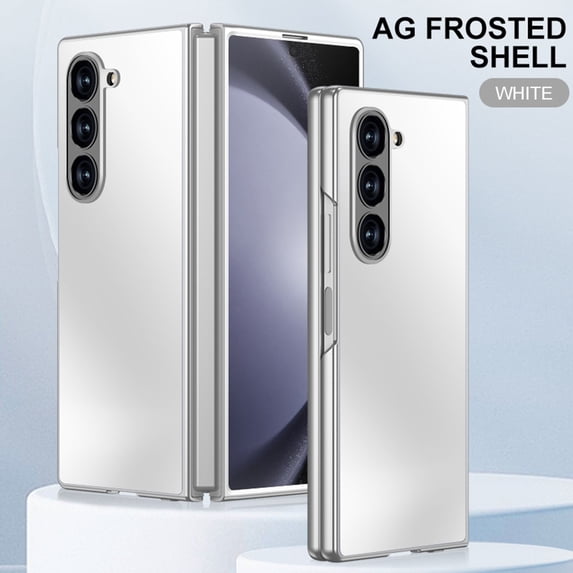 ELEHOLD for Samsung Galaxy Z Fold 5 Case, Rugged Electroplated Matte Acrylic Ultra-Thin Frosted Shock-Absorbent Protective Phone Case with Camera Protection for Samsung Galaxy Z Fold 5,Titaniumwhite