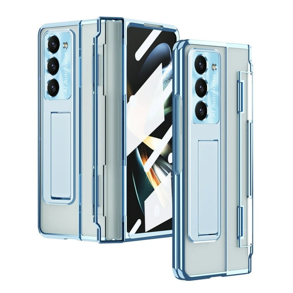 ELEHOLD for Samsung Galaxy Z Fold 5 Case,Transparent Clear Back Cover Hinge Protection with Foldable Kickstand Built-in Screen Protector Shockproof Full Body Case for Samsung Z Fold 5 2023,Blue