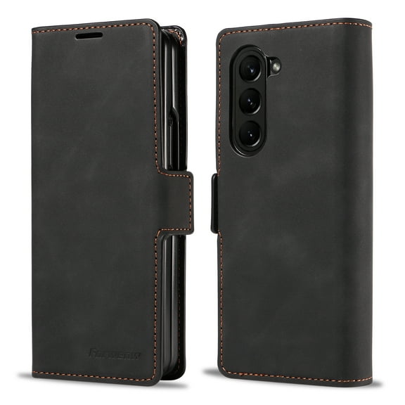 ELEHOLD for Samsung Galaxy Z Fold 5 Flip Folio Leather Wallet Case with Card Slots Kickstand Function Magnetic Clasp Shockproof Protective Cover for Samsung Galaxy Z Fold 5 2023,Black