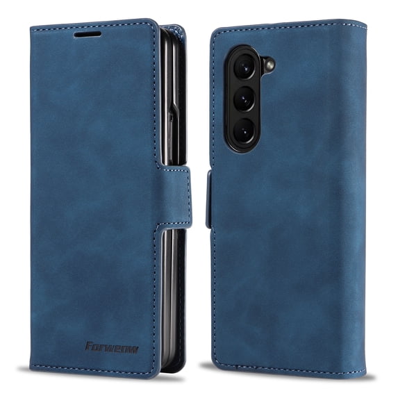 ELEHOLD for Samsung Galaxy Z Fold 5 Flip Folio Leather Wallet Case with Card Slots Kickstand Function Magnetic Clasp Shockproof Protective Cover for Samsung Galaxy Z Fold 5 2023, Blue