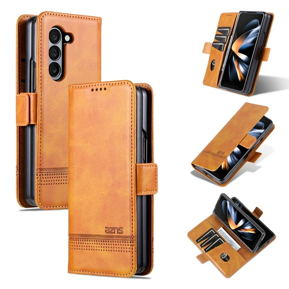 ELEHOLD for Samsung Galaxy Z Fold 5 Flip Folio Leather Wallet Case with Card Slots Kickstand Function Shockproof Protective Cover for Samsung Galaxy Z Fold 5 2023,Yellow