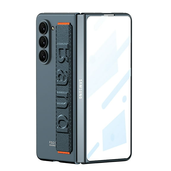 ELEHOLD for Samsung Galaxy Z Fold 5 Full Body Case, with Built-in Screen Protector Non-Slip Wristband Elastic Strap Rugged PC Slim Shockproof Cover for Samsung Z Fold5,Green