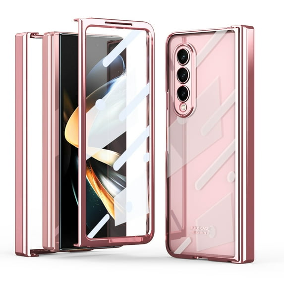 ELEHOLD for Samsung Galaxy Z Fold 5 Full Body Clear Case with Built-in Screen Protector Transparent Luxury Plating Shockproof Hinge Protection Case for Samsung Z Fold 5 2023,Rosegold