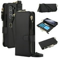 thumbnail image 1 of ELEHOLD For Samsung Galaxy Z Fold 5 Phone Case Leather Crossbody Zipper Card Wallet Flip Case Kickstand Cover, with Ring Holder,Full Body Protection-Black, 1 of 7