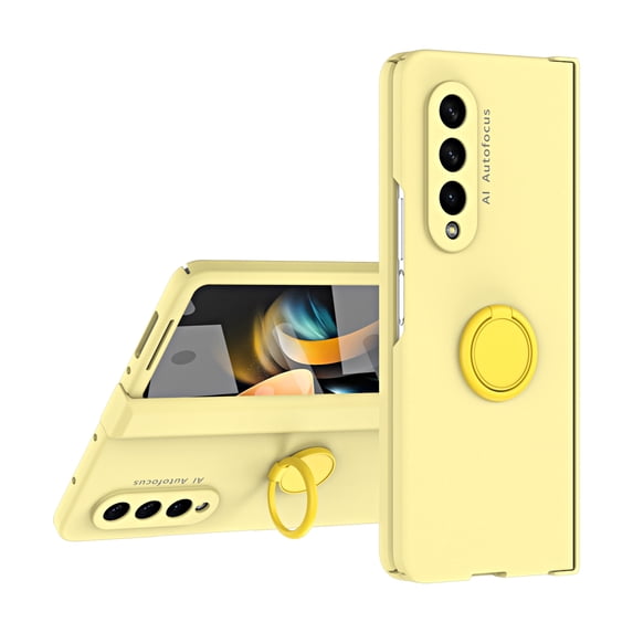 ELEHOLD for Samsung Galaxy Z Fold 5 Ring Holder Case,with Built-in Screen Protector Hinge Protection Foldable Ring Stand Case for Samsung Galaxy Z Fold 5 2023, Yellow