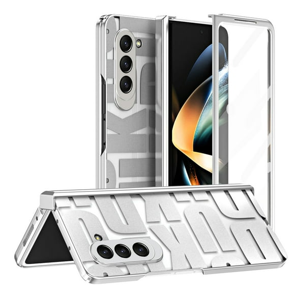 ELEHOLD for Samsung Galaxy Z Fold 5  Rugged Case,Hinge Protection with Built-in Screen Protector Full Body Shockproof Plating Armor Case Cover for Samsung Z Fold 5 2023,Silver