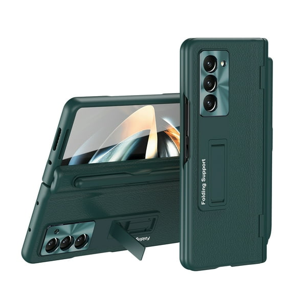 ELEHOLD for Samsung Galaxy Z Fold 5 Rugged Case,Hybrid PU Leather PC Cover with Hinge Protection Screen Protector Stylus Pen Foldable Bracket Kickstand Shockproof Case for Samsung Z Fold 5,Green