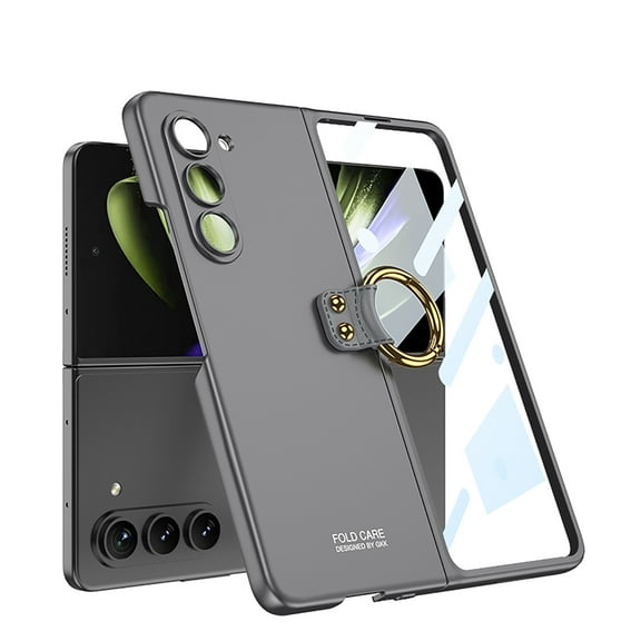 ELEHOLD for Samsung Galaxy Z Fold 5 Rugged Case with Metal Ring Holder Built in Screen Protector Hard PC Shockproof Full Body Protective Case for Samsung Z Fold 5,Gray