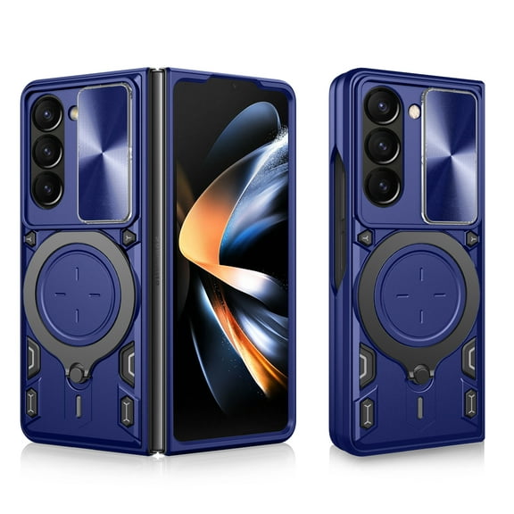 ELEHOLD for Samsung Galaxy Z Fold 5 Rugged Case with Slide Camera Lens Protection Foldable Bracket Kickstand Hybrid Shockproof Heavy Duty Cover for Samsung Z Fold 5 Case,Blue