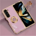 thumbnail image 1 of ELEHOLD for Samsung Galaxy Z Fold 5 Slim Case Electroplating Frame Design Lens Protection Metal Ring Holder Stand Function Compatible with Magnetic Car Mount Shockproof Lightweight Case,Lightpurple, 1 of 11