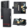 thumbnail image 1 of ELEHOLD for Samsung Galaxy Z Fold 5 Wallet Case with Carbon Fiber Pattern Card Slots Kickstand Function Magnetic Closure Shockproof Protective Folio Leather Case for  Galaxy Z Fold 5, Horizontal Line, 1 of 12