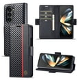 thumbnail image 1 of ELEHOLD for Samsung Galaxy Z Fold 5 Wallet Case with Carbon Fiber Pattern Card Slots Kickstand Function Magnetic Closure Shockproof Protective Folio Leather Case for  Galaxy Z Fold 5, Vertical Line, 1 of 11