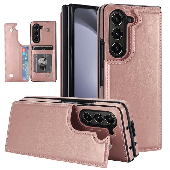 ELEHOLD for Samsung Galaxy Z Fold 5 Wallet Case,Luxury Flip Folio PU Leather Card Slots Kickstand Heavy Duty Shockproof Protective Phone Case for Samsung Galaxy Z Fold 5,Rosegold