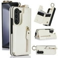 thumbnail image 1 of ELEHOLD for Samsung Galaxy Z Fold 5 Zipper Wallet Case Luxury Premium PU Leather with Flip Card Holders Metal Ring Holder Magnetic Button Shockproof Wallet Stand Case for Samsung Z Fold 5 - White, 1 of 8