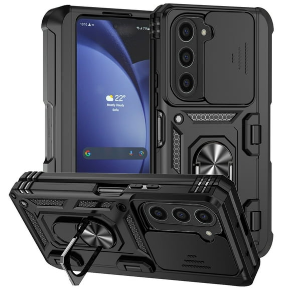 ELEHOLD for Samsung Galaxy Z Fold 6 5G Case with Slide Lens Cover and Ring Kickstand, Heavy Duty Military Grade Protection Shockproof Back Cover with Pen Holder for Galaxy Z Fold 6 5G 2024,Black