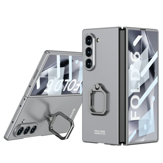ELEHOLD for Samsung Galaxy Z Fold 6 Case, Luxury Slim Rugged Ring Holder Kickstand All-Inclusive Shockproof Protective Case with Screen Protector for Samsung Galaxy Z Fold 6,Gray