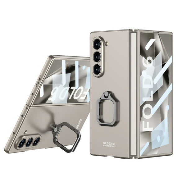 ELEHOLD for Samsung Galaxy Z Fold 6 Case, Luxury Slim Rugged Ring Holder Kickstand All-Inclusive Shockproof Protective Case with Screen Protector for Samsung Galaxy Z Fold 6,Titaniumgray