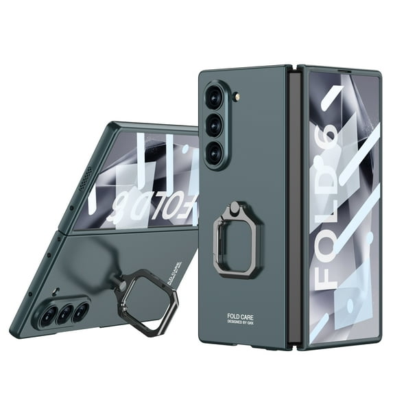 ELEHOLD for Samsung Galaxy Z Fold 6 Case, Luxury Slim Rugged Ring Holder Kickstand All-Inclusive Shockproof Protective Case with Screen Protector for Samsung Galaxy Z Fold 6,Darkgreen