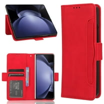 ELEHOLD for Samsung Galaxy Z Fold 6 Case, PU Leather Credit Card Slots Holder Flip Kickstand Magnetic Shockprood Protective Full Body Phone Case for Samsung Galaxy Z Fold 6,Red