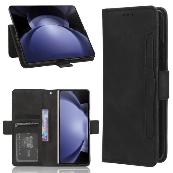 ELEHOLD for Samsung Galaxy Z Fold 6 Case, PU Leather Credit Card Slots Holder Flip Kickstand Magnetic Shockprood Protective Full Body Phone Case for Samsung Galaxy Z Fold 6,Black