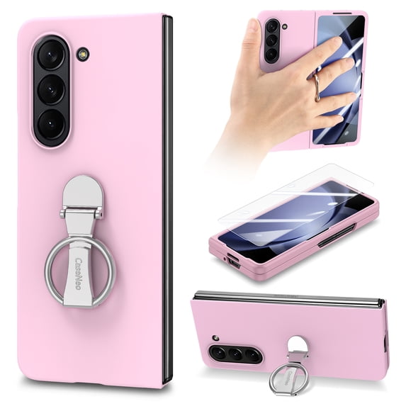 ELEHOLD for Samsung Galaxy Z Fold 6 Case,Skin-Friendly Full Body Protection 360 Degree Ring Kickstand Shockproof Slim Phone Case with Screen Protector for Samsung Galaxy Z Fold 6,Pink