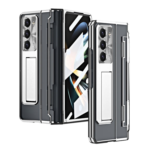 ELEHOLD for Samsung Galaxy Z Fold 6 Case,Transparent Clear Back Cover Hinge Protection with Foldable Kickstand Built-in Screen Protector Shockproof Full Body Case for Samsung Z Fold 6 2024,Silver
