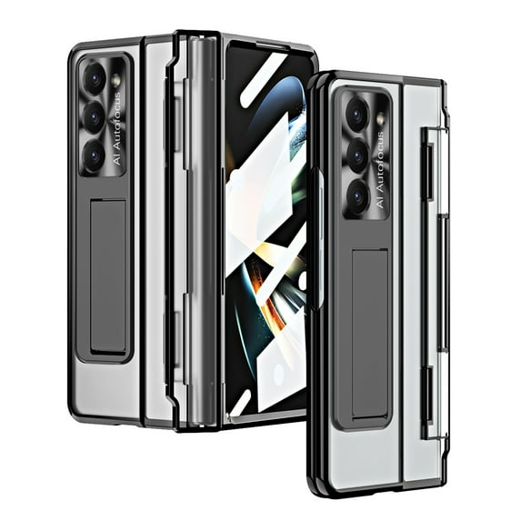 ELEHOLD for Samsung Galaxy Z Fold 6 Case,Transparent Clear Back Cover Hinge Protection with Foldable Kickstand Built-in Screen Protector Shockproof Full Body Case for Samsung Z Fold 6 2024,Black