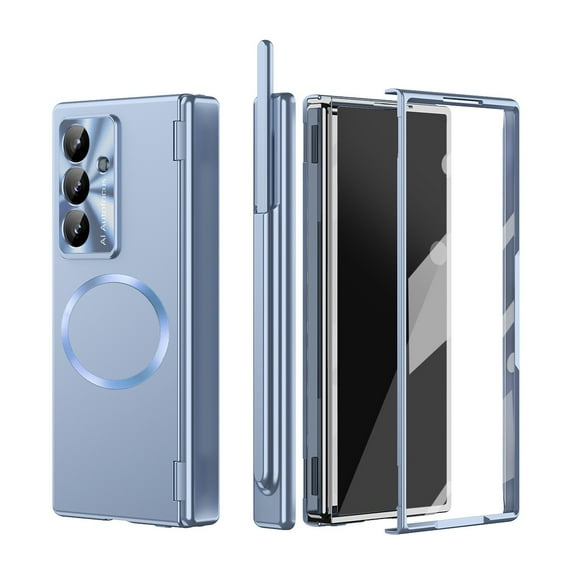 ELEHOLD For Samsung Galaxy Z Fold 6 Magnetic Case Cover with Stylus and Screen Protector Included, Shockproof Anti-Scratch Anti-Fingerprint Hard PC Magnetic Wireless Charging Case,Blue