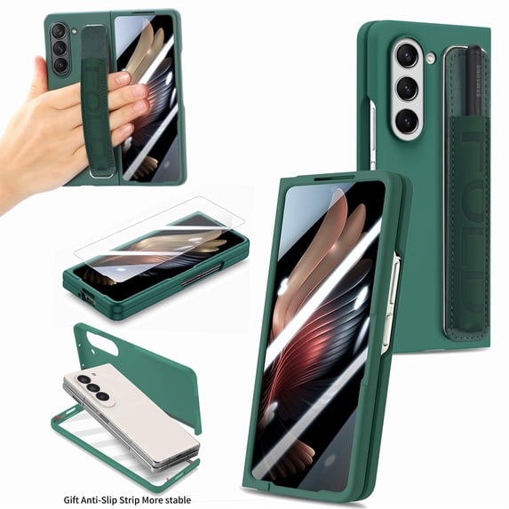 ELEHOLD for Samsung Galaxy Z Fold 6 Skin Case, Feel Matte Back Cover Hard PC Wristband Heavy Duty Shockproof Case with S Pen Holder & Screen Protector for Samsung Galaxy Z Fold 6,Darkgreen