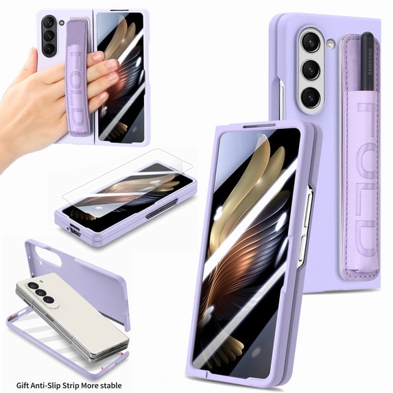 ELEHOLD for Samsung Galaxy Z Fold 6 Skin Case, Feel Matte Back Cover Hard PC Wristband Heavy Duty Shockproof Case with S Pen Holder & Screen Protector for Samsung Galaxy Z Fold 6,Purple